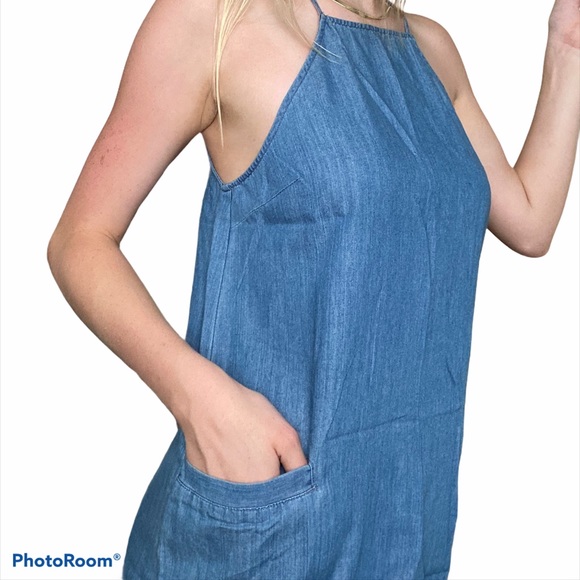 Thin denim frayed edge mini dress - Picture 2 of 3
